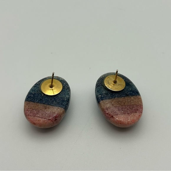 Vintage 3D Chunky Layered Pink and Blue Round Egg Pierced Stud Earrings - Picture 4 of 7